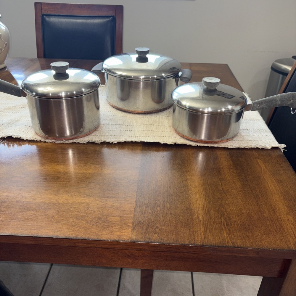 VTG 6 Pc Set Copper Bottom Revere Wear 2,3,4 Qt With Kids